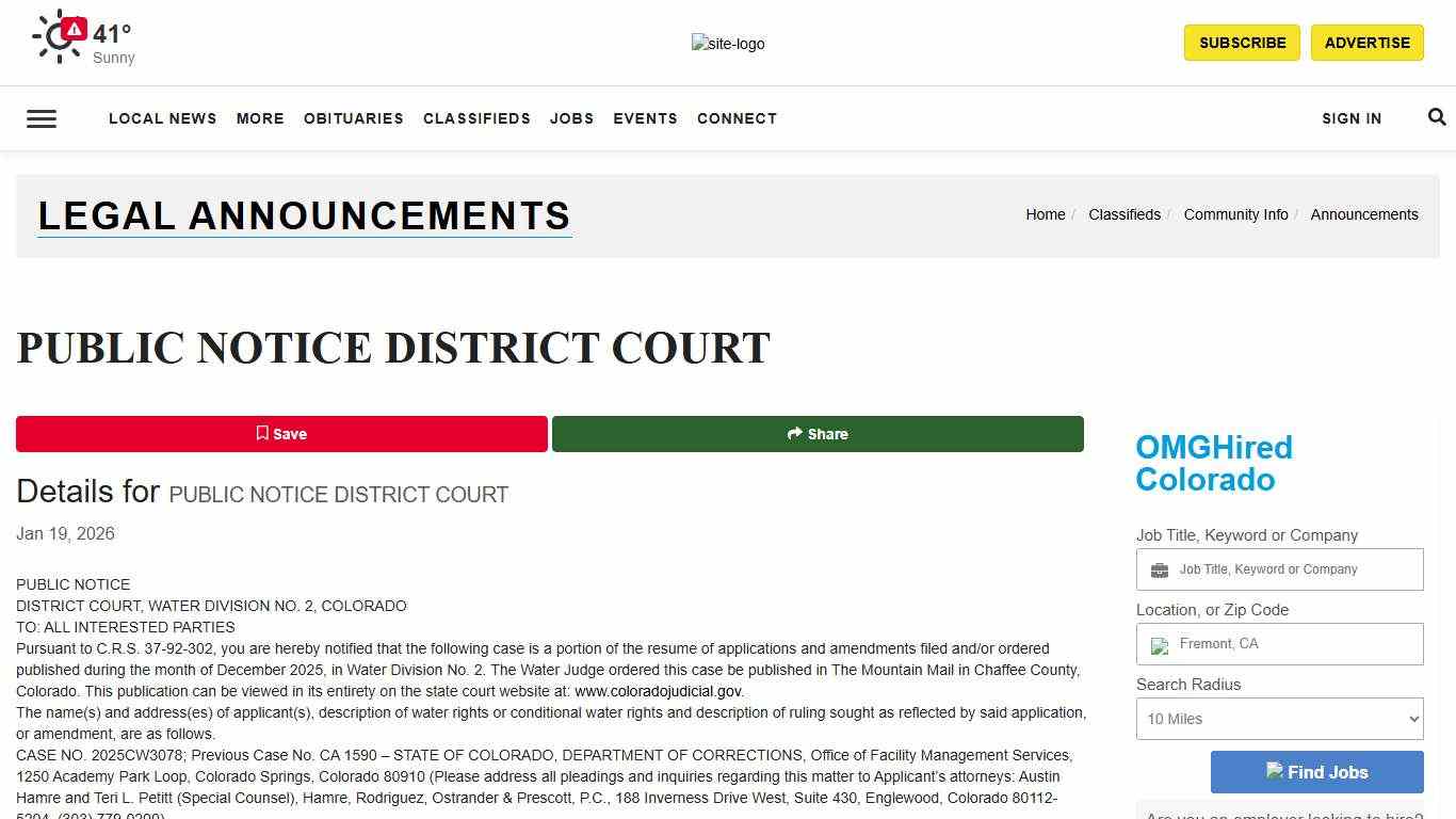 PUBLIC NOTICE DISTRICT COURT | Legal Announcements | themountainmail.com